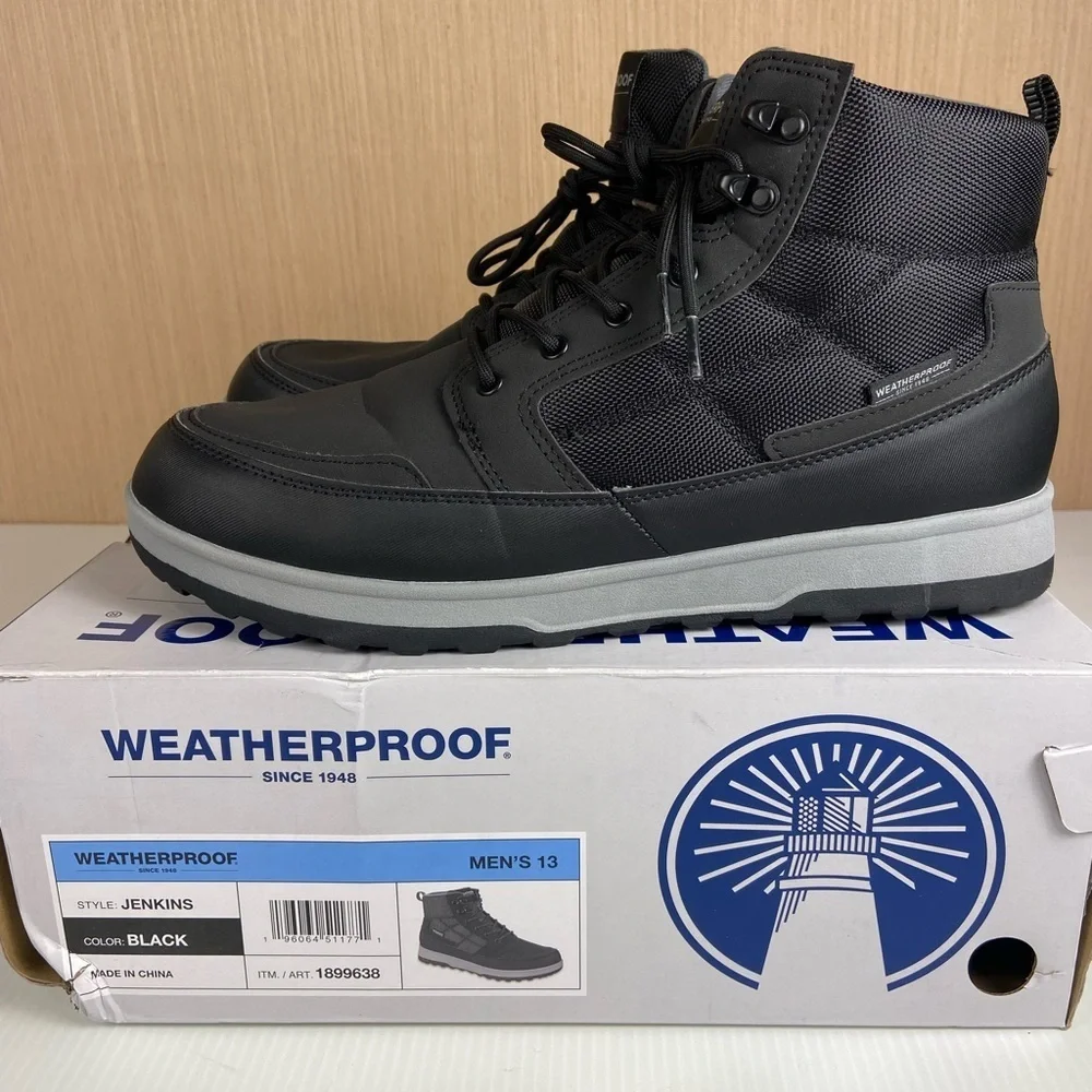 Weatherproof Jenkins Men’s 13 Black Winter Hiking Boots Memory Foam Lace Up